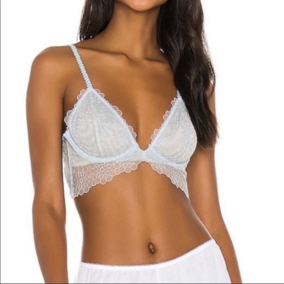 Free People Lucia Underwire Lace Bra Blue Hydrandea Size 34A